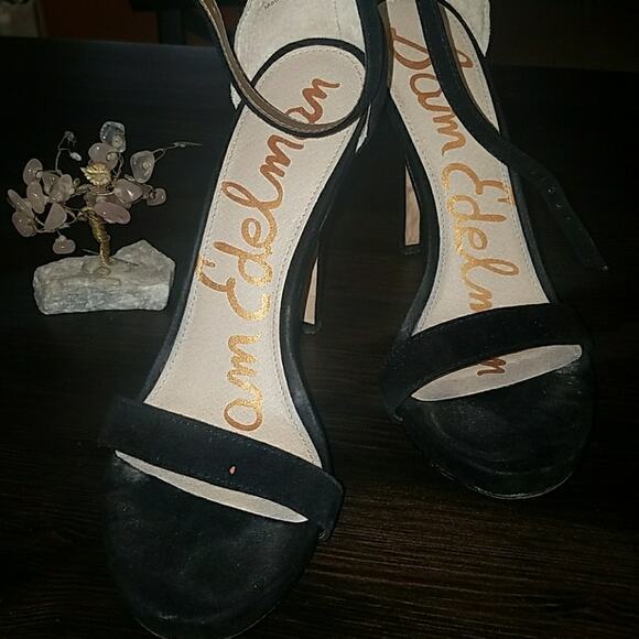 Sam Edelman Eleanor black suede peep toe strappy heels sz 6.5 - Picture 2 of 5